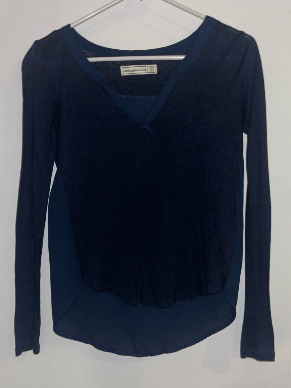Abercrombie & Fitch Dark Navy Long-Sleeve V-Neck Top